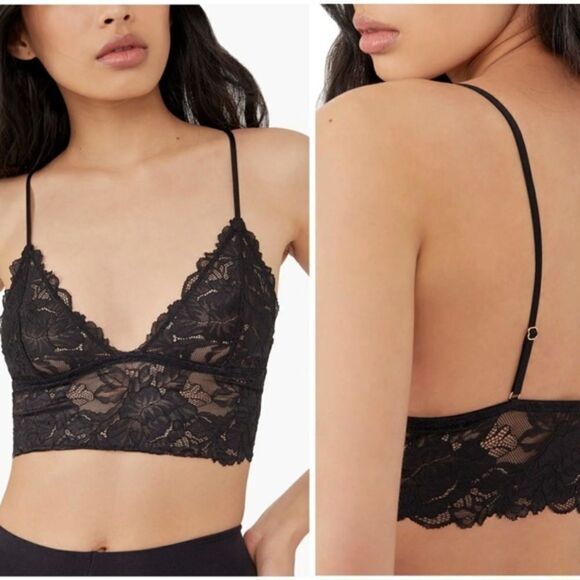 NWT Free People Intimately Black Lace Long Line Bralette 2 Pack - Picture 1 of 4